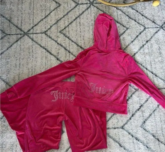 Juicy Couture bling velour Tracksuit Set Vixen Pink (hot pink shade)