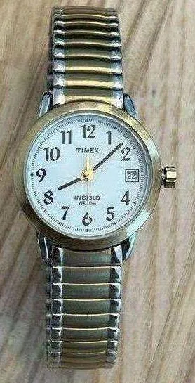 Timex Ladies Watch Indiglo White Dial Two Tone Stainless Bracelet Date Window