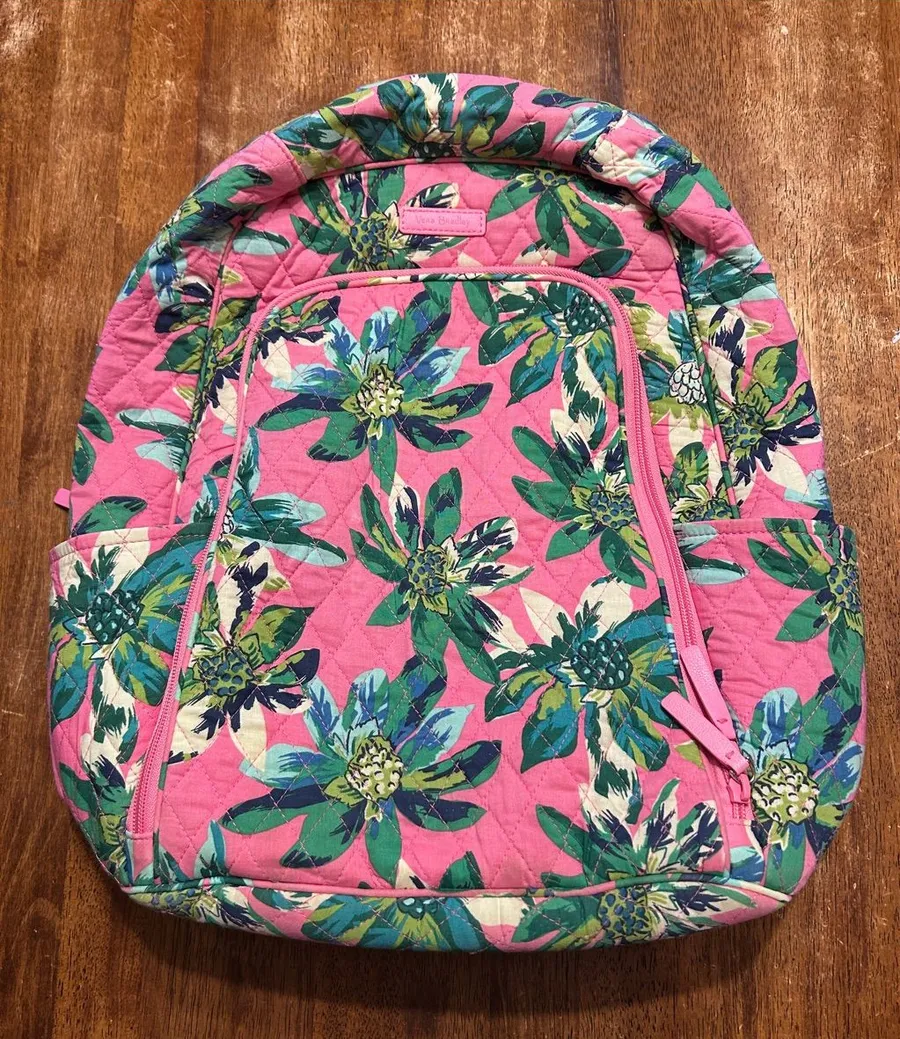 Vera Bradley Pink Quilted Campus Laptop Backpack Retired Tropical Paradise