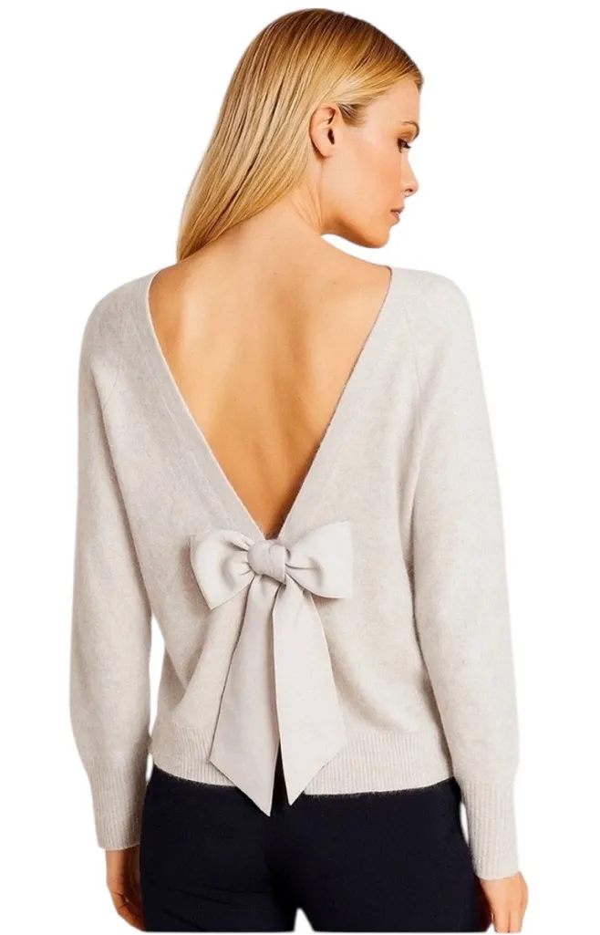 Vineyard Vines Wool Blend Luxe Bow Back Wool Blend Vback Beige Heather Sweater L