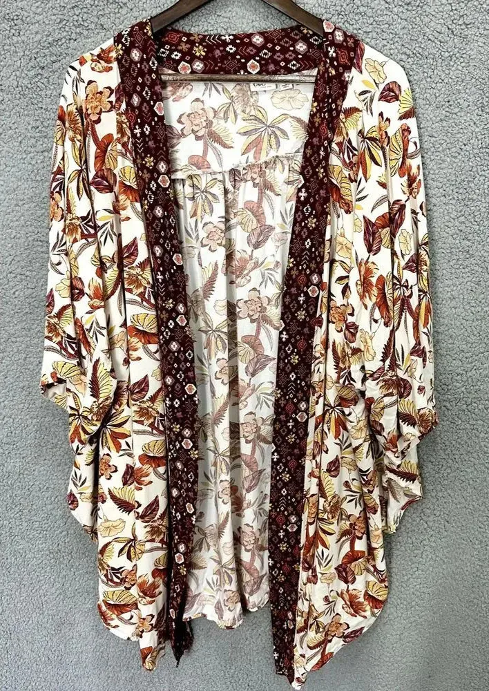 Cato Floral Boho Kimono Draped Open Front Cardigan Festival Boho Chic Plus 22W