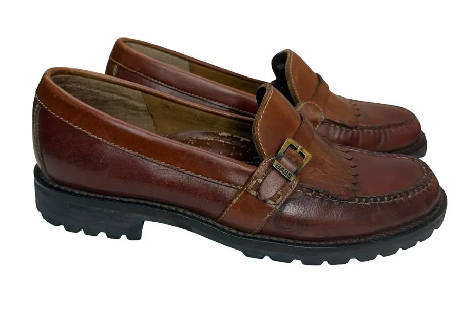 G.H.BASS Vintage Laney Kiltie Lug Loafers Size 7.5 Brown