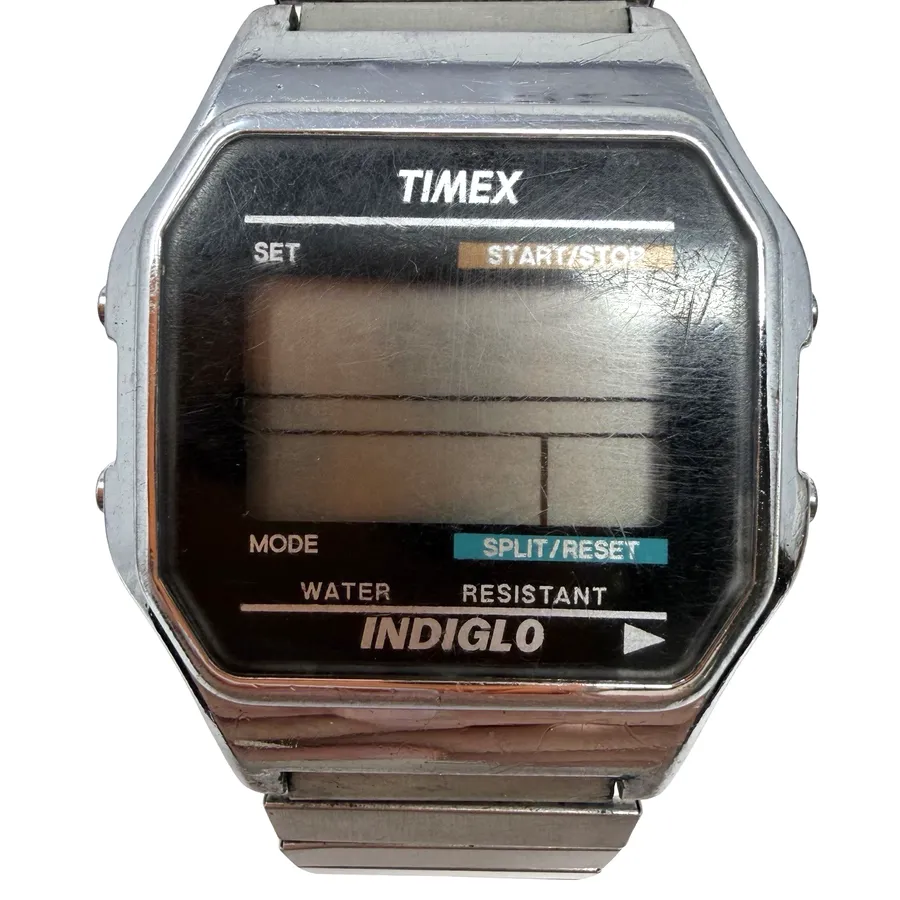 Vintage Timex Indiglo Digital Watch Stainless Steel Expansion Band Untested