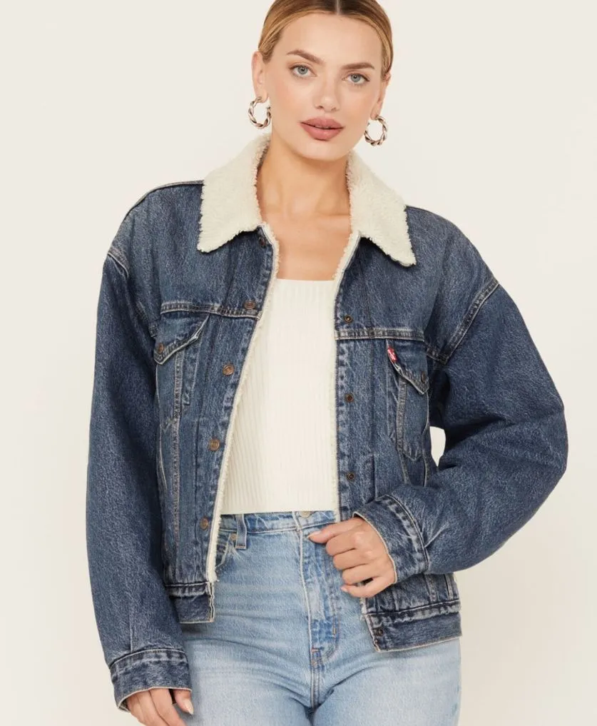 Levi's Women's Medium Wash 90s Sherpa Trucker Jacket Sz L