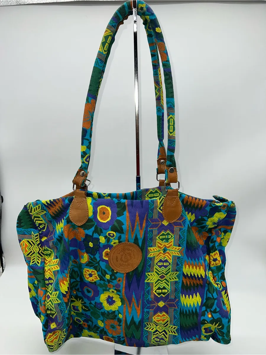 Handmade Victorian Garden Floral Cotton Canvas Tote Large Zippered Shoulder Bag