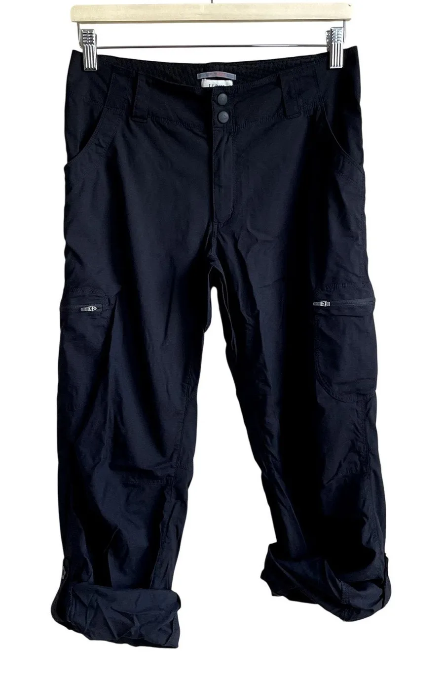 L.L.Bean black hiking outdoors pants full length capri option women's 6 nylon
