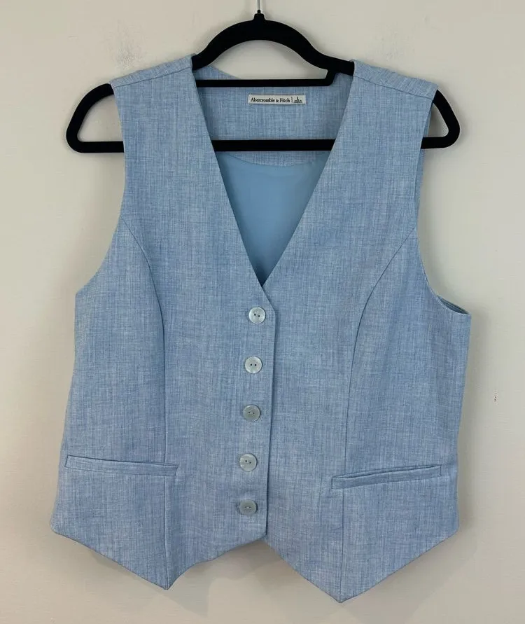 Abercrombie & Fitch Light Blue Mara Tailored Vest Button Front Size Large