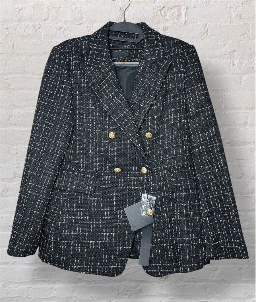 New Tweed Blazer Black Gold Metallic Old Money Preppy Y2K M Size M