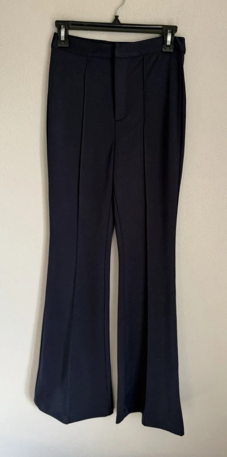 Vici Navy Blue Flat Front Flare Leg Pants Womens S Office Careerwear Classic