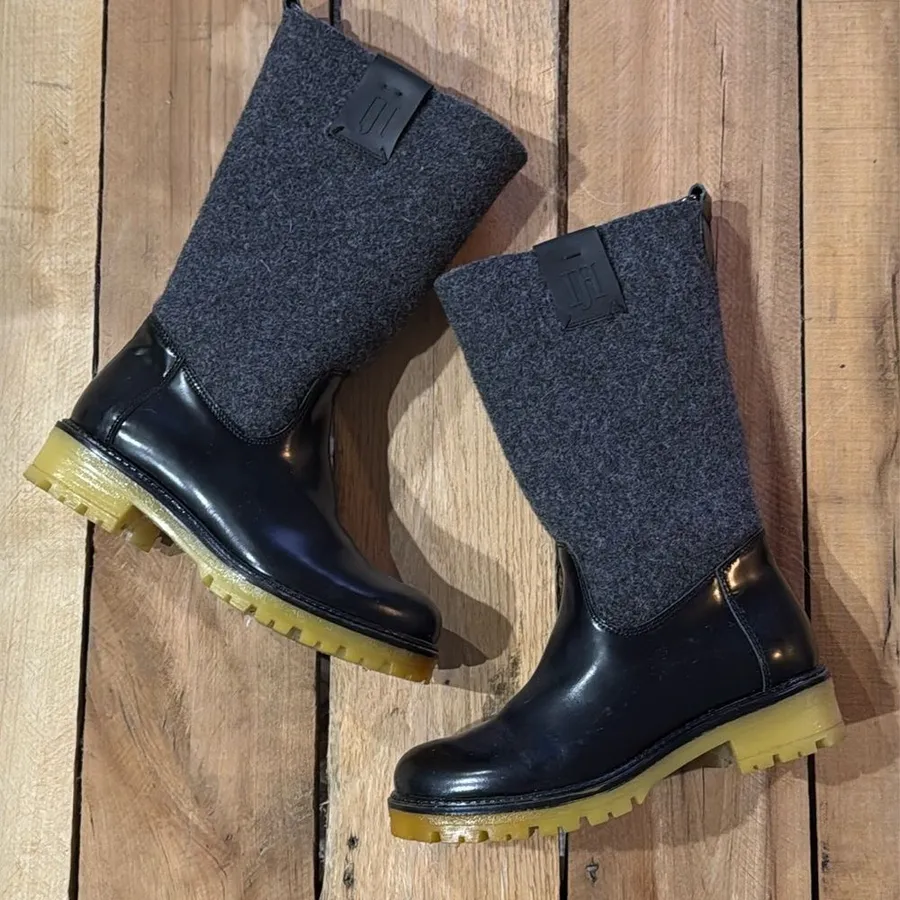 Ilse Jacobsen Leather & Felt Lugg Boot Size 36/6 B76 Black