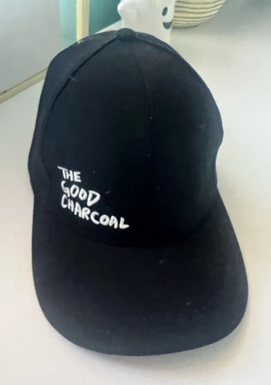 The Good Charcoal black baseball cap #charcoal #baseballcap Black baseball cap with white embroidered "THE GOOD CHARCOAL" logo. Simple casual style. Adjustable fit. Clean, minimalist look.