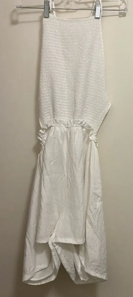 HYFVE Anthropolgie Womens White Halter Top Backless Romper L Large Beach Resort
