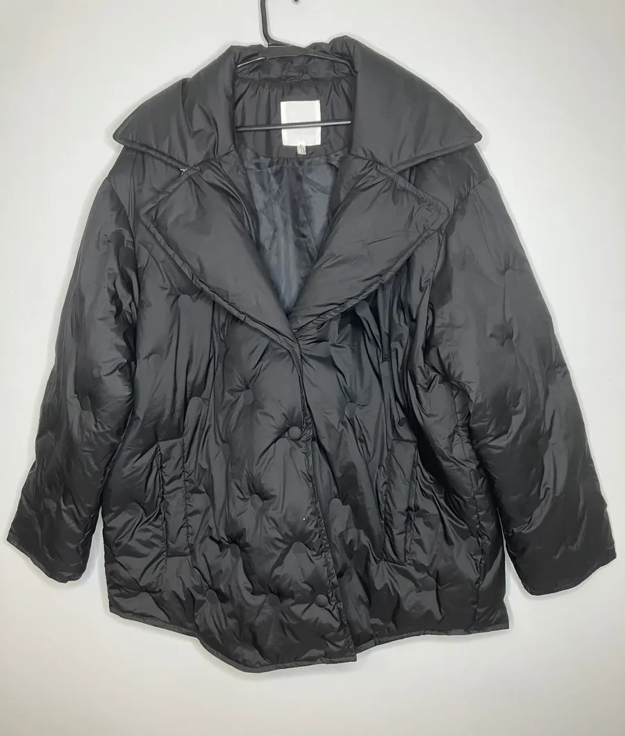 Avec Les Filles Puffer Jacket Women 2XL Black Good Quilted Oversized Lapel 69802