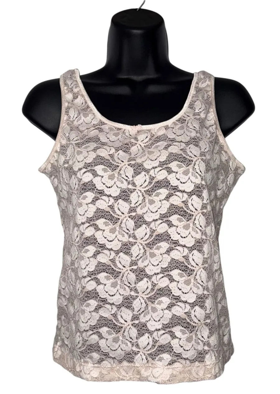 Vintage Christian Dior Intimates Floral Lace Sheer Tank Top Sleeveless Blouse