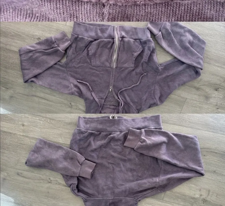 John Galt Brandy Melville Purple Cropped Zip-Up Hoodie