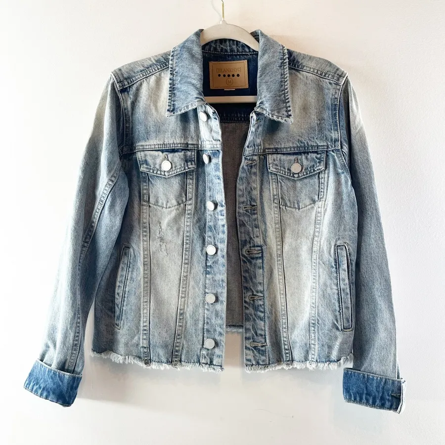 Blank NYC Raw Hem Cotton Jean Denim Trucker Jacket Blue Medium
