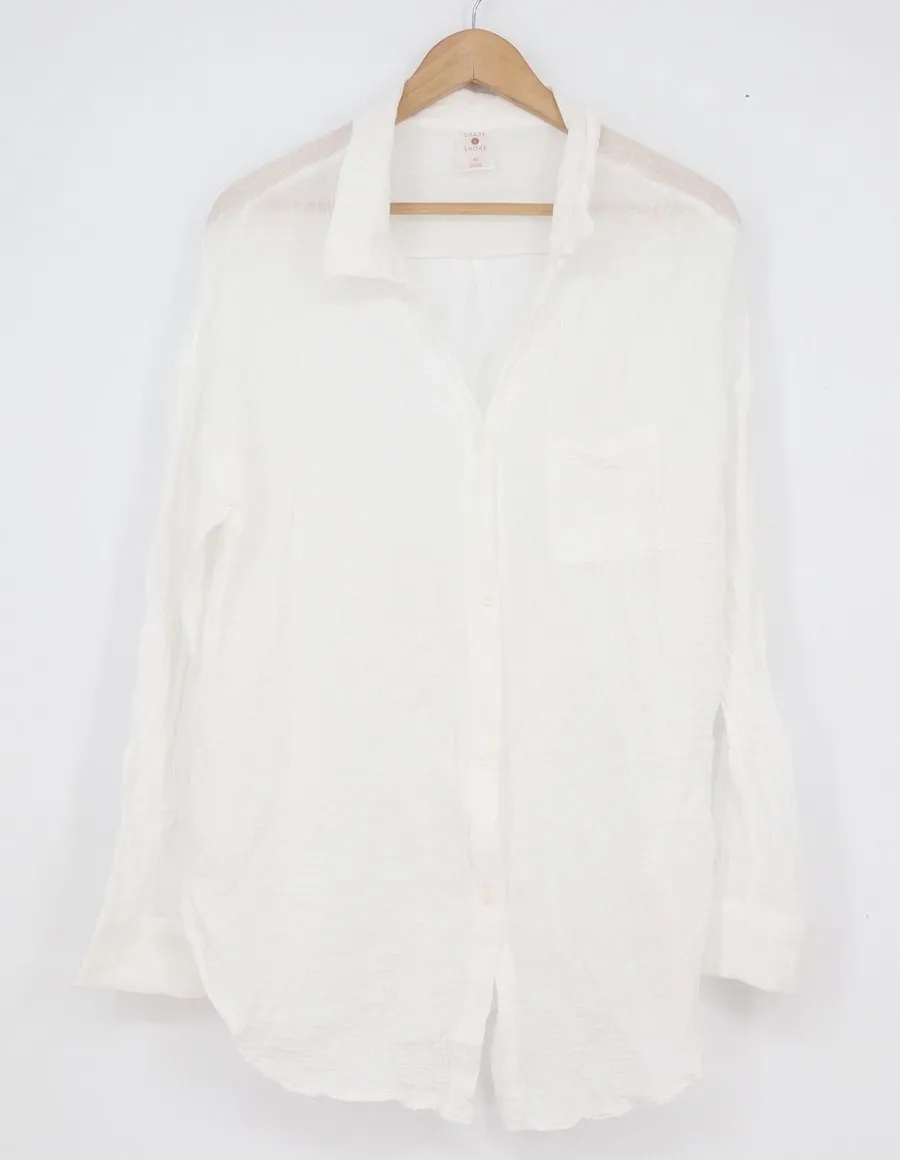 Shade & Shore Womens White Cotton Gauze Button Down Beach Cover Up Shirt XS
