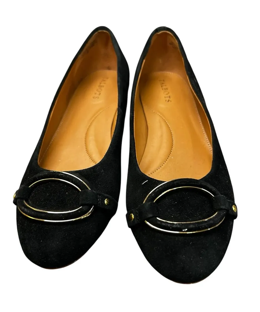 Talbots Black Suede Ballet Flats Gold Hardware Women’s Size 7M Comfort