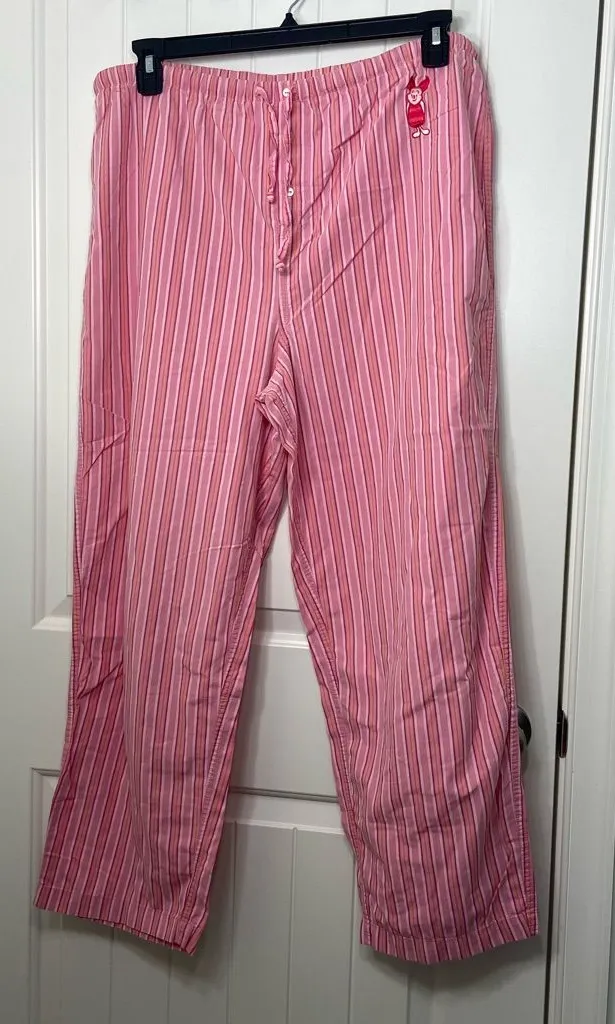 Disney Store women's pink striped drawstring waist piglet patch pajama pants L