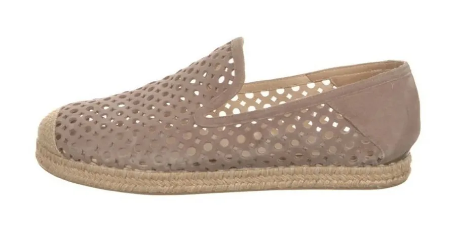 Stuart Weitzman Suede Lasercut Accents Espadrilles Shoes in Taupe Size 7.5