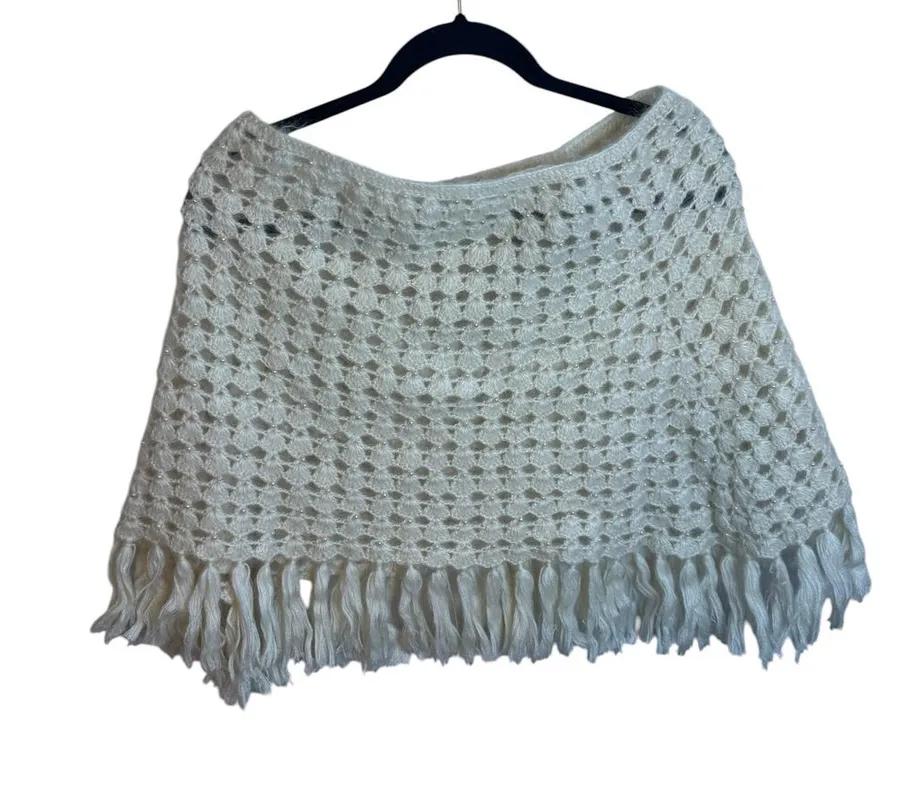 Burberry Mohair Silk Crochet Knit Pearl Poncho