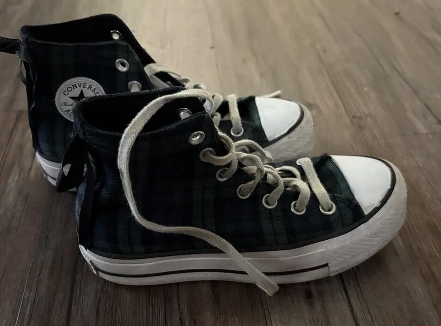 Converse Women's All Star Platform Plaid Bow Shoes Sneaker 6