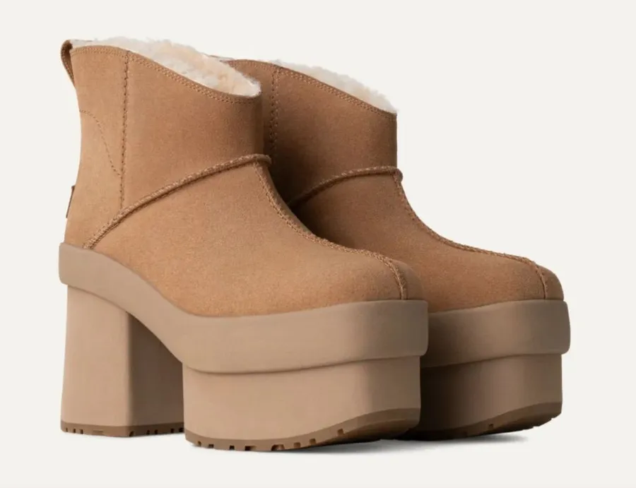 UGG Tan Chunky Platform Shearling Booties