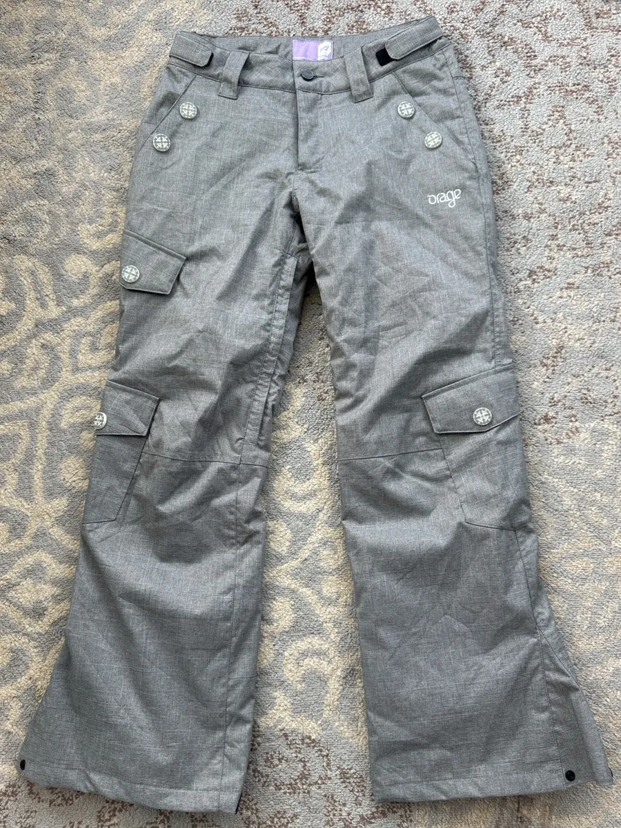 Orage Women’s Prime 10 Waterproof Insulated Ski Snowboard Pants Gray Cargo Small