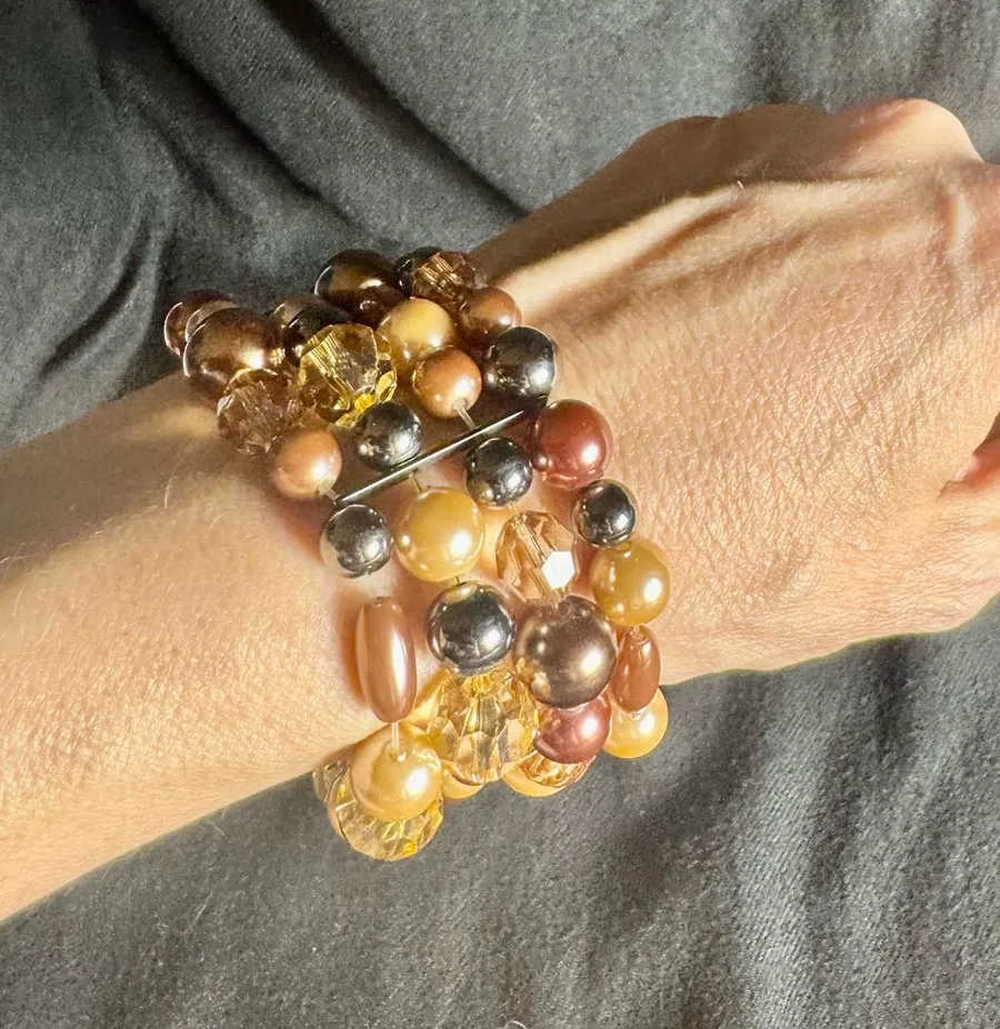 Plastic Multistrand Brown & Gold Beaded Bracelet