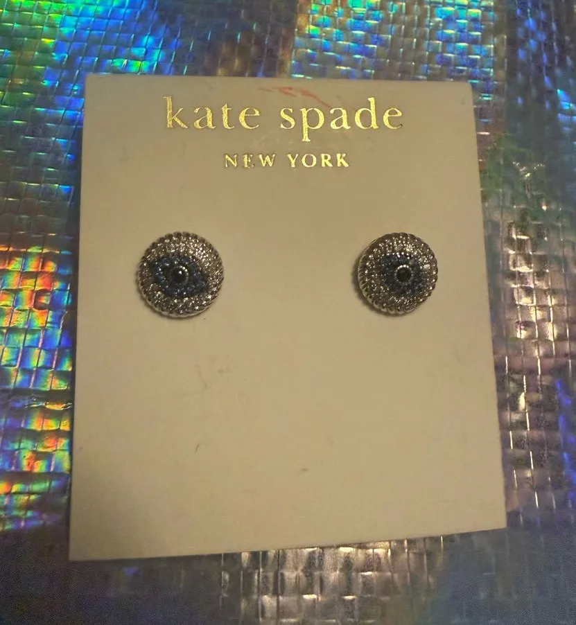 Kate Spade New York Crystal Pavé Stud Earrings 14K Gold Fill NWT Silver Tone