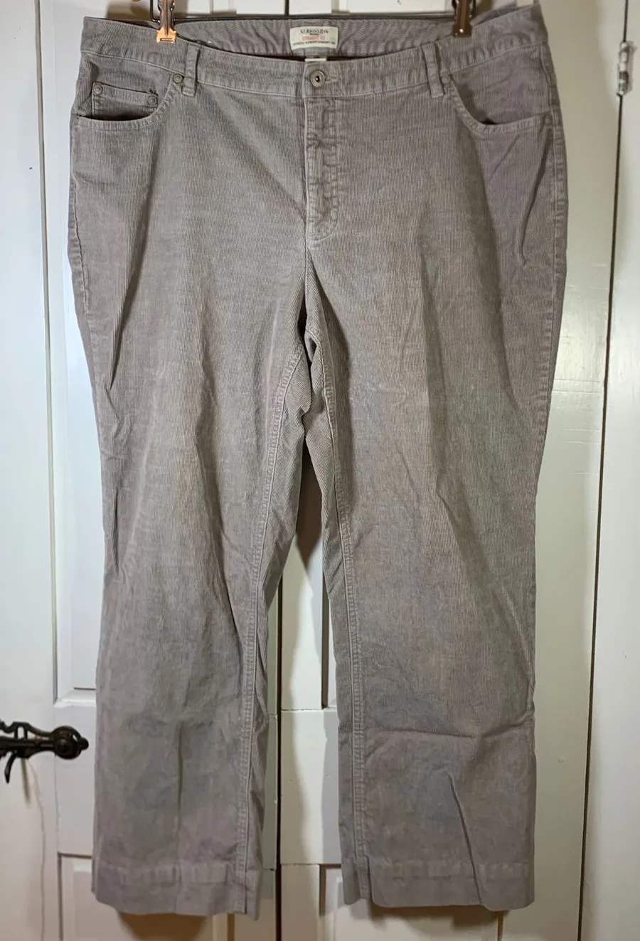St Johns Bay Women 20W Taupe Gray Corduroy Secretly Slender Straight Leg Pants
