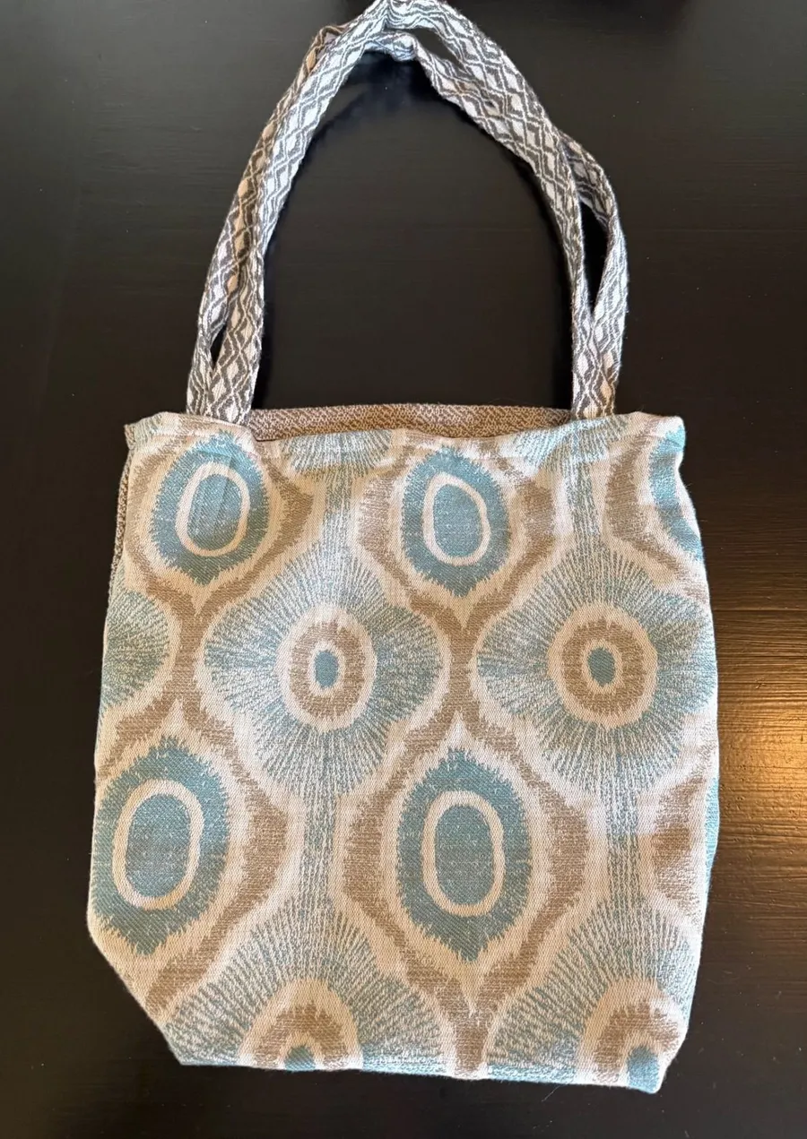 Boho Ikat Woven Tote Bag Turquoise Tan Geometric Tapestry Shoulder Bag Blue