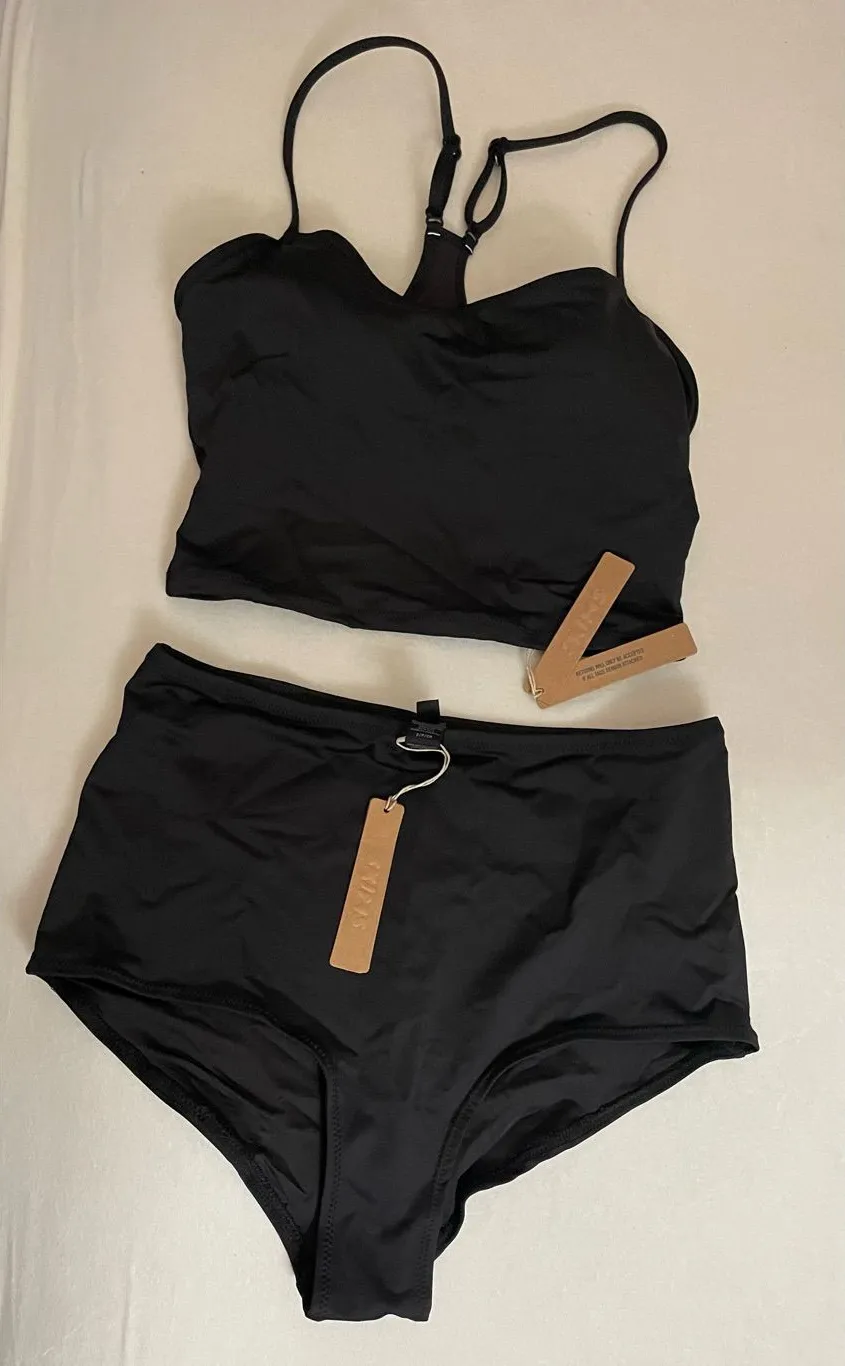 Skims 2Pc SET Black High-Waist Swim Bottom & Swim Top Onyx Black Size S