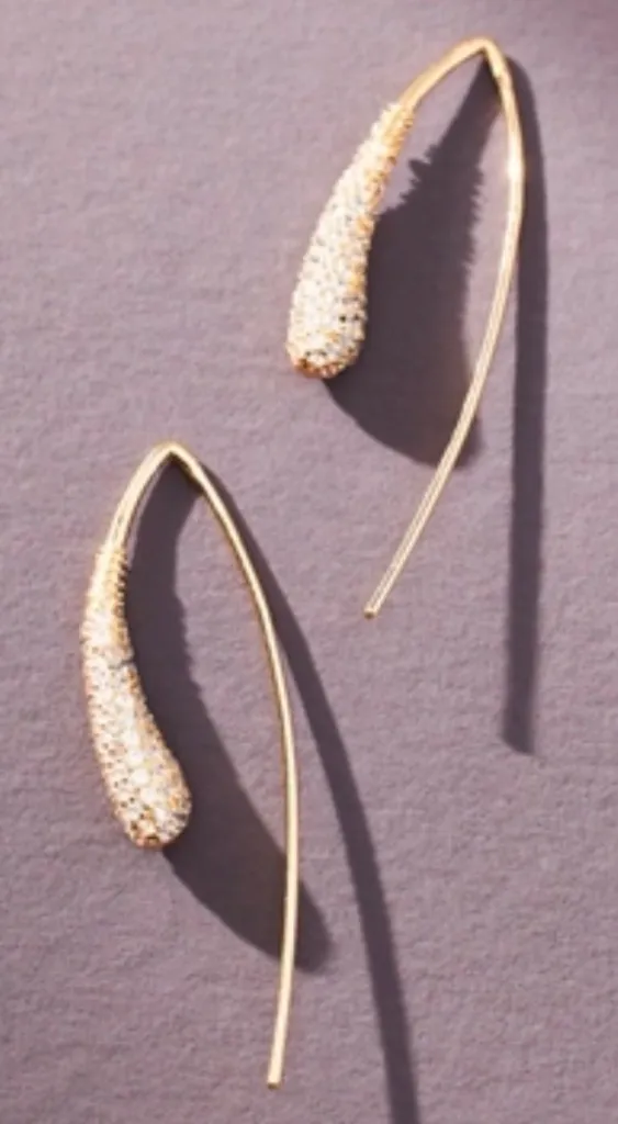 Anthropologie Gold Pave Rhinestone Teardrop Threader Earrings NWT