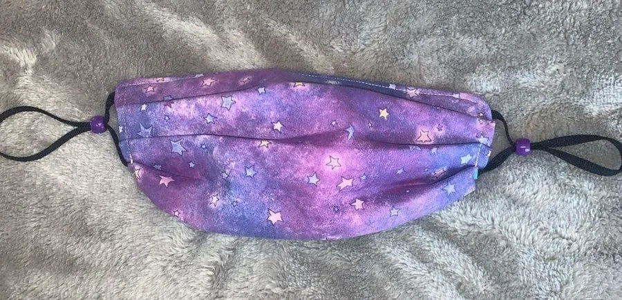 Handmade Fabric Face Mask Facemask Starry Nights Stars Purple Aqua Reversible