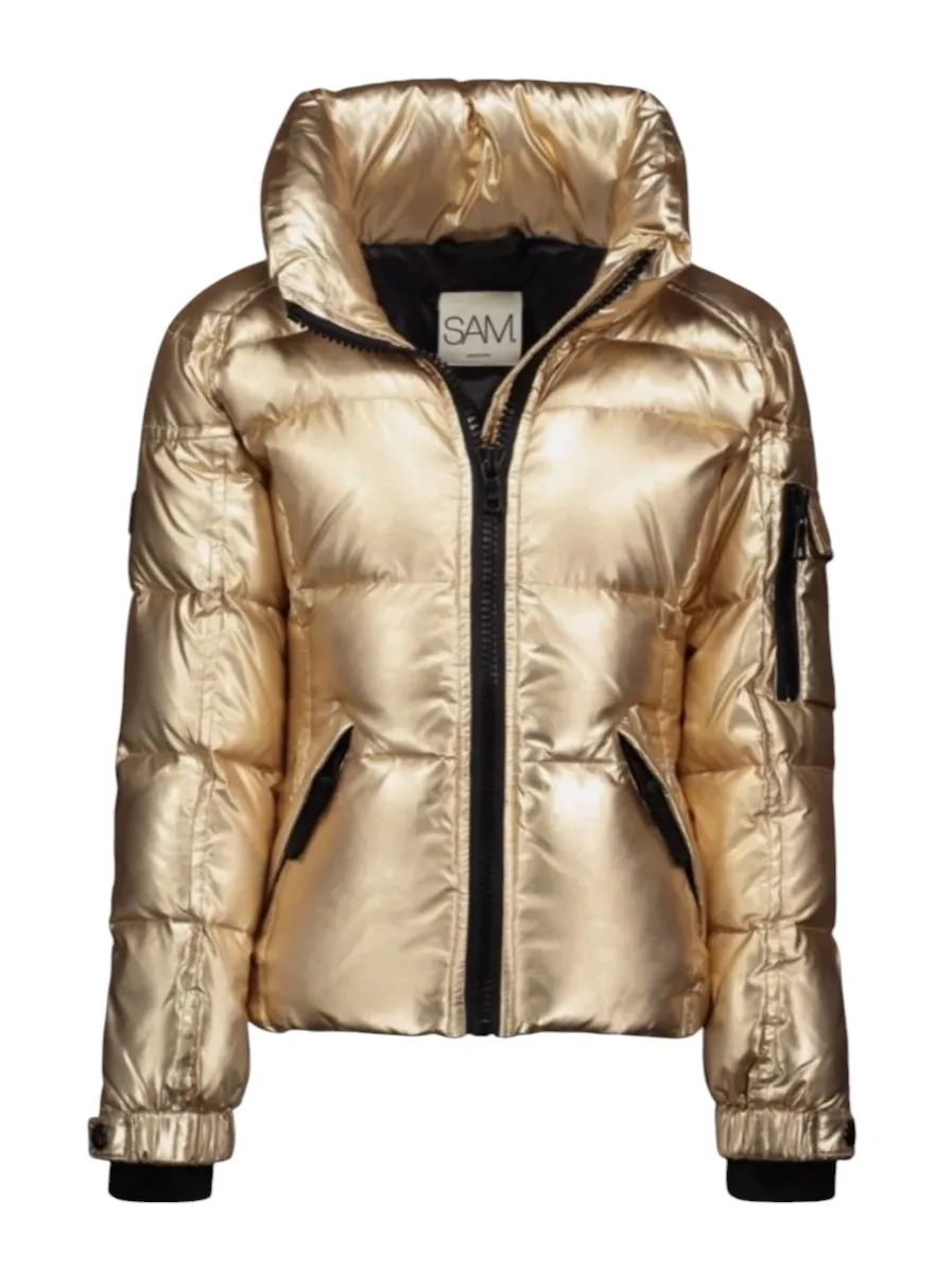 SAM. New York Freestyle Metallic Gold Down Puffer Jacket Size Medium NWOT
