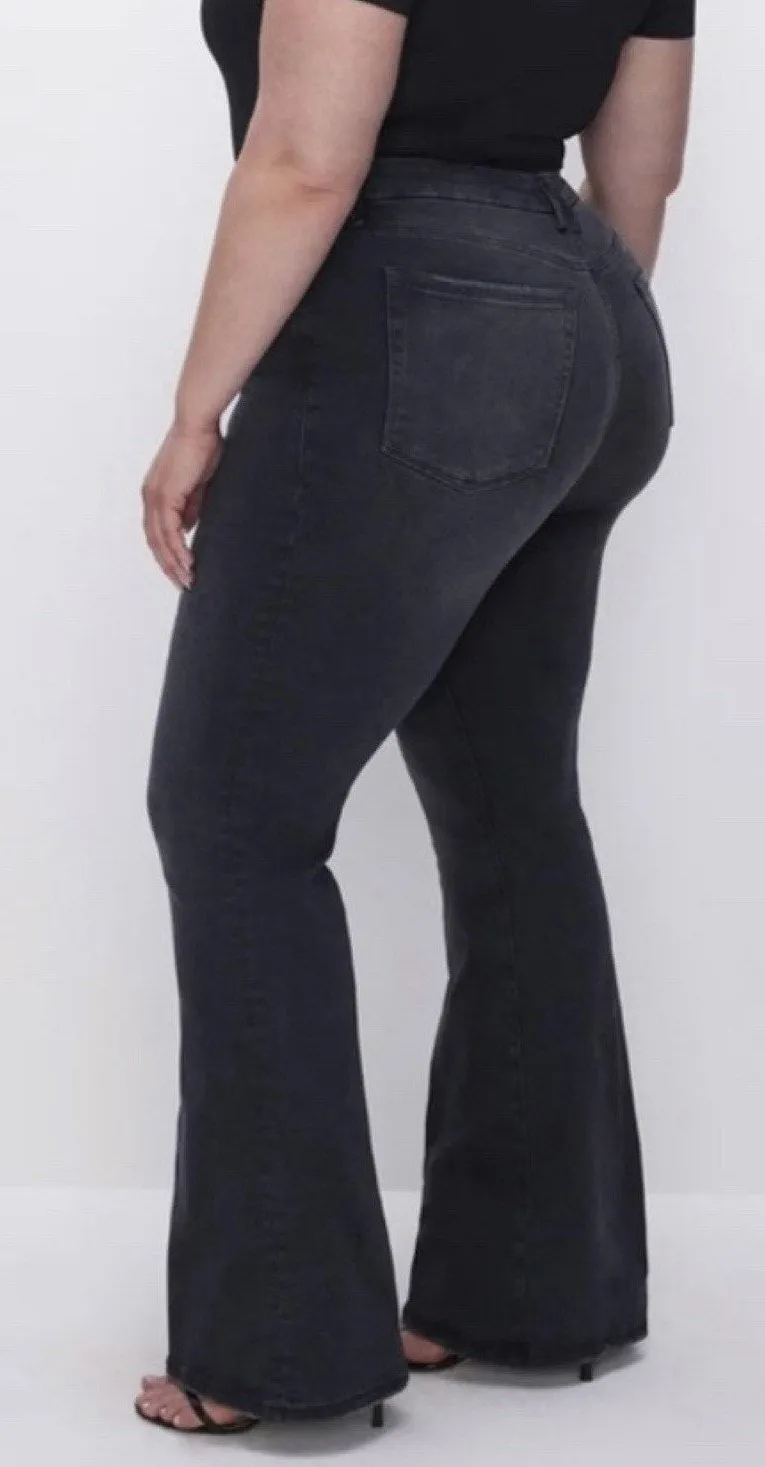 Good American Always Fits Good Legs Flare Jeans Plus Size 28-32 Faded Black NEW