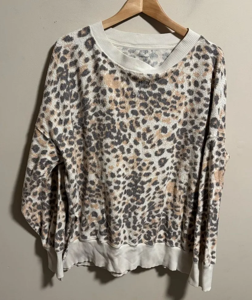 Aerie Oversized Summer Fleece Sweatshirt Leopard- Size Large