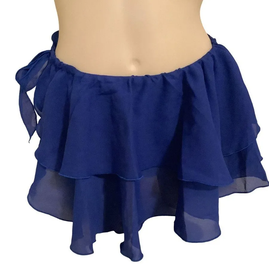 Zuliana double ruffle tie skirt size small Made in USA New Blue