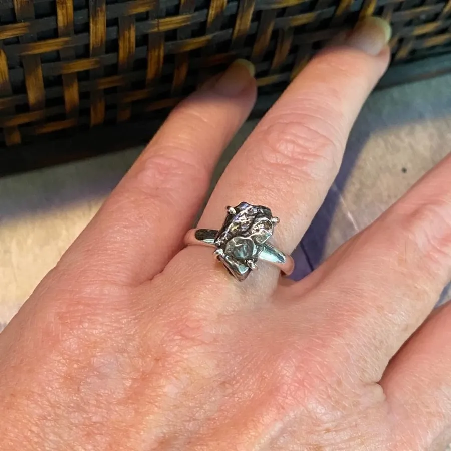 Meteorite Campo Del Cielo Solid Sterling Silver Ring Size 9 Natural Stone
