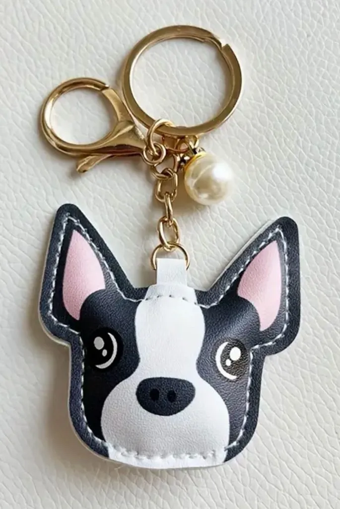 French Bulldog Keychain – Cute Dog Bag Purse Charm with Pearl – Black & White
