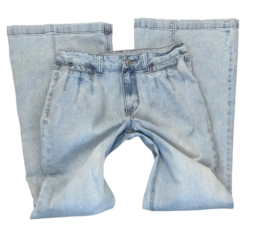 Rewash Super High Rise Vintage Flare Jeans Light Wash Pleated Front Size 7 28