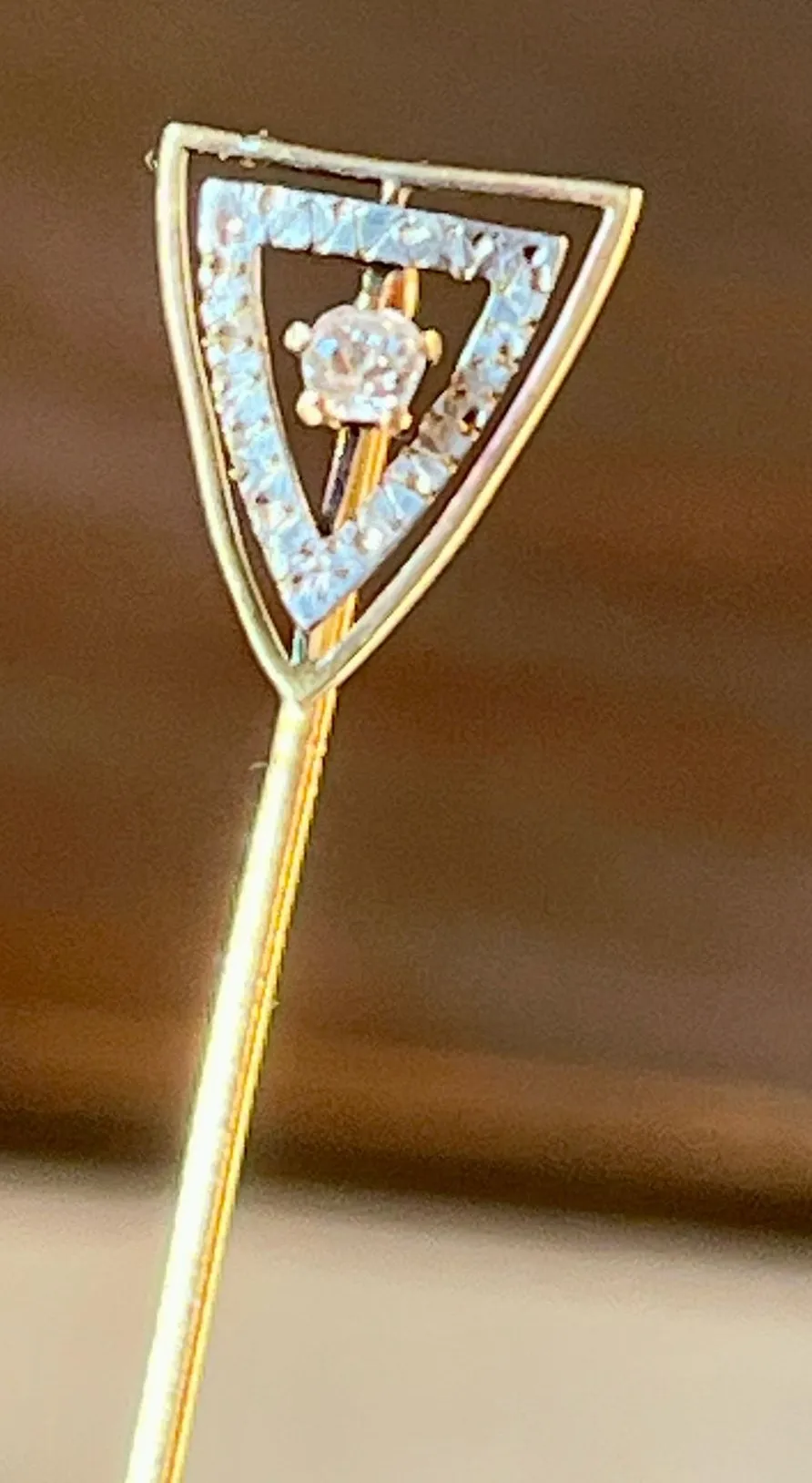 14K solid gold real diamond stick pin