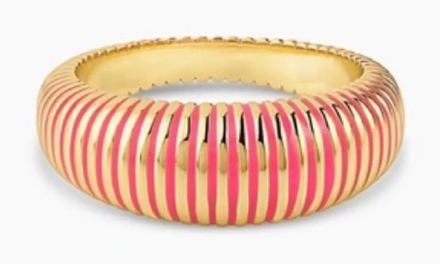 GORJANA 18k Gold Plated Catalina Enamel Ring Gold Pink Striped Boho Chic Size 8