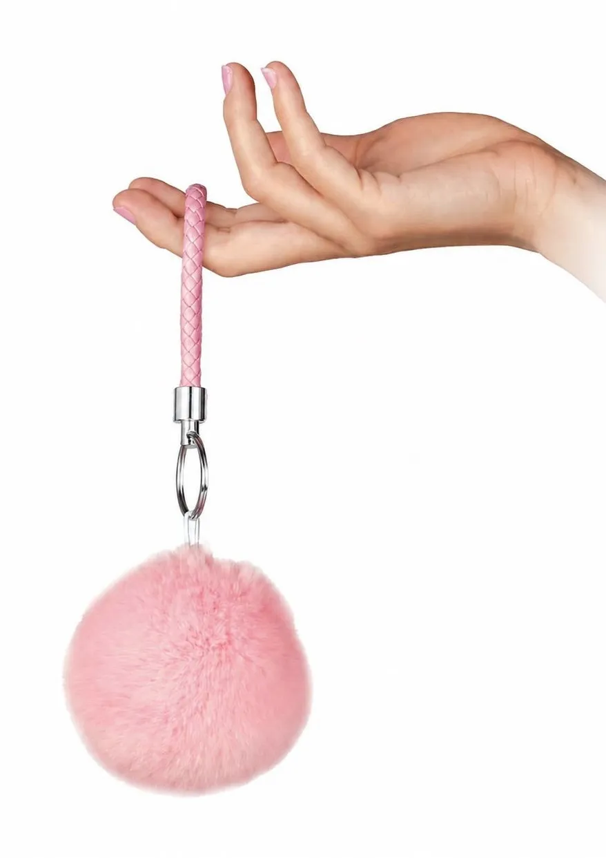 Mint Pink Faux Fur Pom Pom Keychain with Matching Braided Wrist Handle