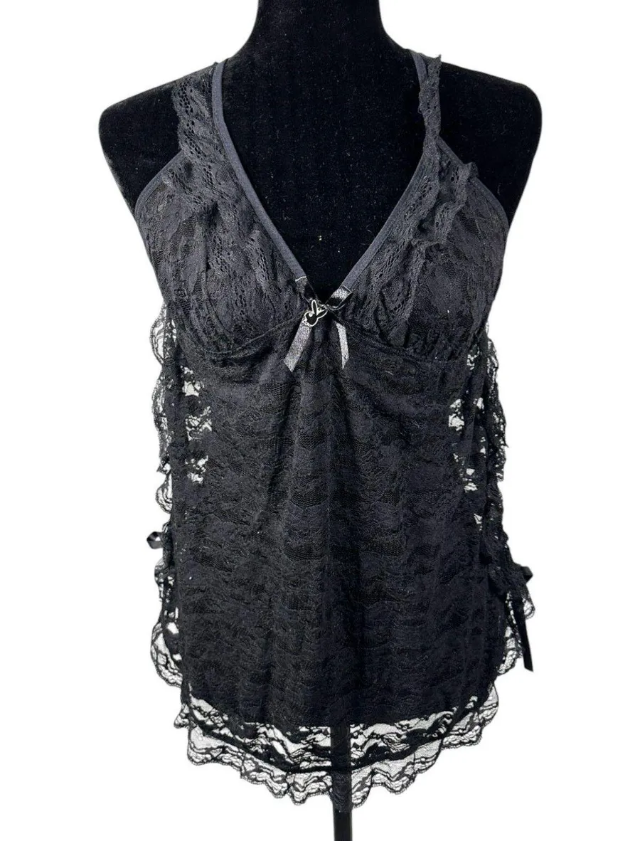 Playboy Intimates Sheer Lace Babydoll Lingerie Slip Size Medium