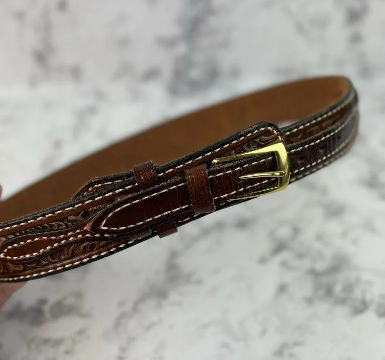 *Tony Lama Western Belt Size 30 Brown Tooled Leather Cowboy Cowgirl Ranchwear