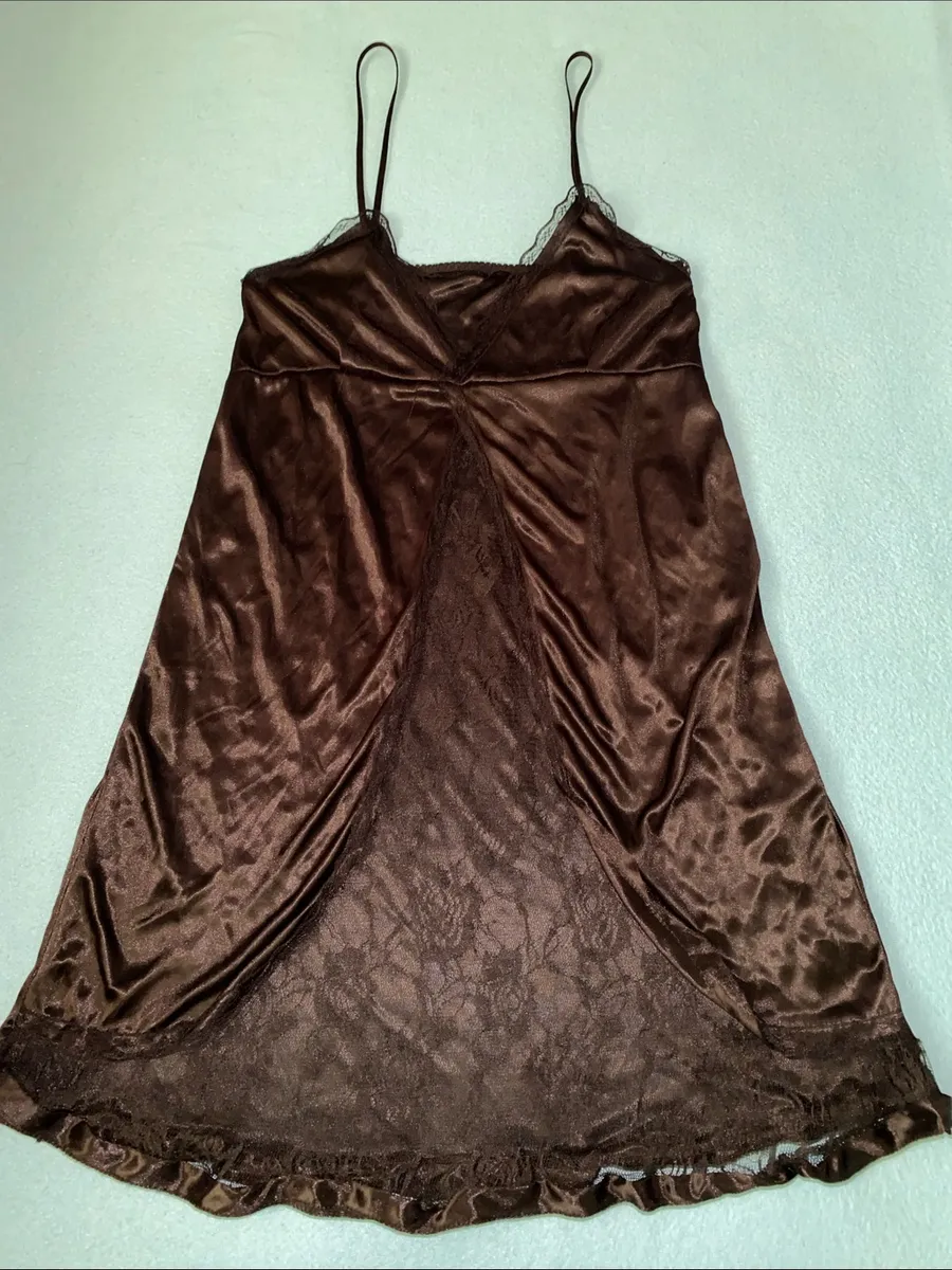 Unbranded satin silky floral lace front panel slip lingerie chemise black size M Size M