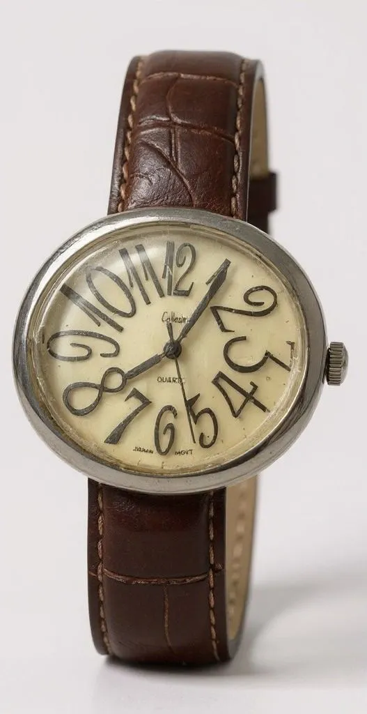Collezio Quartz Watch White Pearlized Dial Silver Tone Case Brown Leather Band