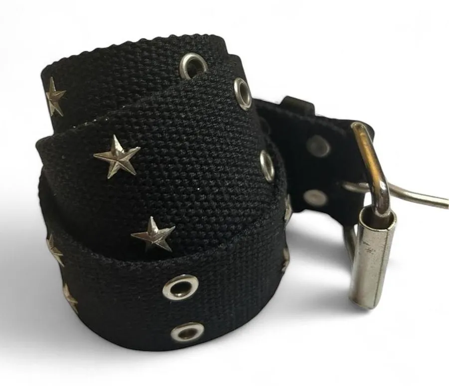 Black Belt Y2K Punk Scene Emo Star Studded Canvas Deadstock Double Grommet 39"